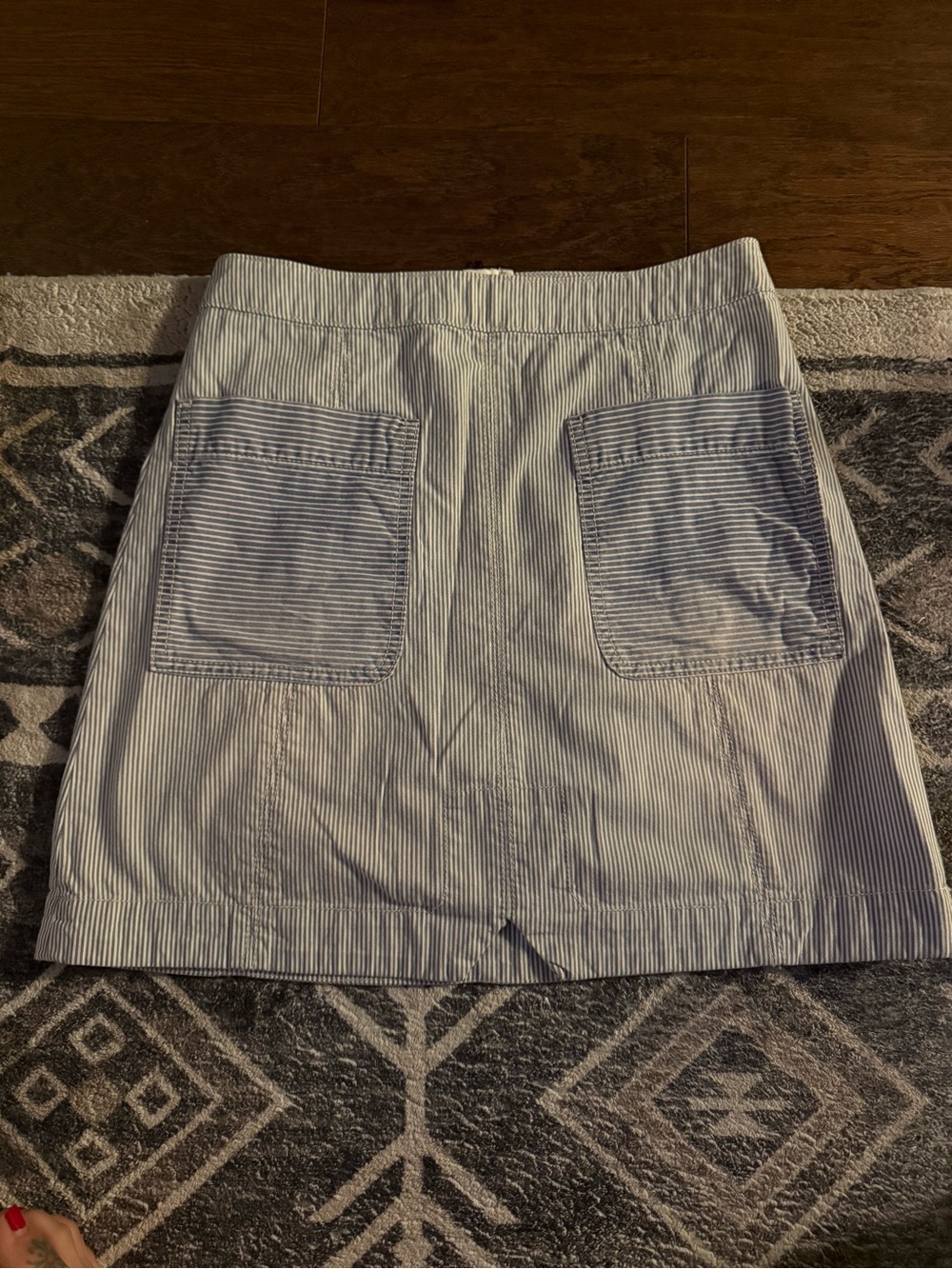 Pilcro Blue and White Striped Mini Skirt with Front Patch Pockets